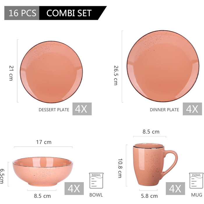 Набір посуду Vancasso на 12 осіб, набір керамічного посуду Navia, комбінований набір з 48 предметів з обідніми тарілками, салатницями, мисками та чашками, вінтажний вигляд, натуральний дизайн