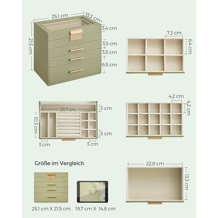 Органайзер для ювелирных изделий 4-уровневый зеленый SONGMICS