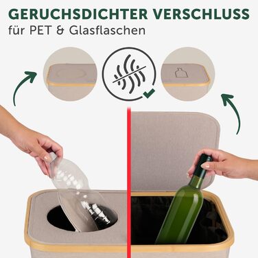 Контейнер для збору пляшок Blumtal Deposit 150 л з 2 відділеннями - Бамбуковий органайзер для пляшок - Збірник порожніх пляшок - Збірник пляшок - Контейнер для збору порожніх пляшок з отвором - Збірник пляшок (бежевий, Збірник пляшок - 150 л)