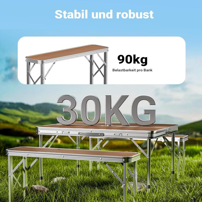 Раскладной кемпинговый стол с 2 лавками 90x66x70 см Wiltec