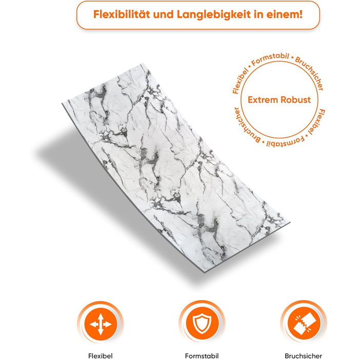 Стінові панелі IZODEKOR під мармур 60x120 см Панель для кухонного фартуха ПВХ-облицювання стін для кухні, ванної кімнати Бризкозахисний екран для кухні Водонепроникний та термостійкий (4 панелі 4 монтажних клею, Arctic Breeze)