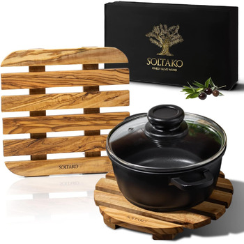 Высококачественная подставка SOLTAKO из эксклюзивного оливкового дерева, набор термостойких деревянных подставок для кухни, 20 см, толщина 2 см (квадрат круглый)