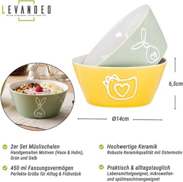 Набір із 2 мисок для пластівців 450 мл levandeo