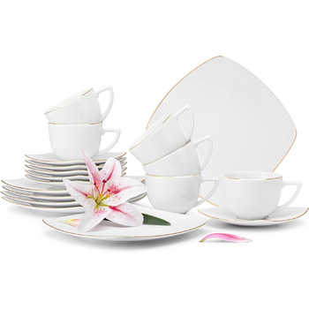 Набор посуды konsimo Combi на 12 персон Набор тарелок CARLINA Modern 36 предметов Столовый сервиз - Сервиз и посуда - Комбинированный сервиз на 12 персон - Сервиз для семьи - Посуда Столовая посуда (Комбинированный сервиз 18 шт., Golden Edges)