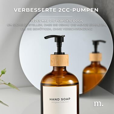 Диспенсер для мила 500 мл, набір 2 предмети на бамбуковій підставці, коричневе скло MaisoNovo