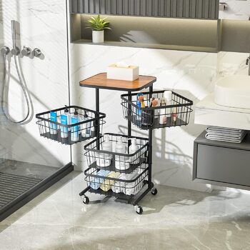 Кухонний візок APEXCHASER, поворотний візок, 4-ярусна багатошарова кухонна полиця з коліщатками, контейнер для зберігання, поворотний кошик для фруктів для кухні, вітальні, офісу, чорний