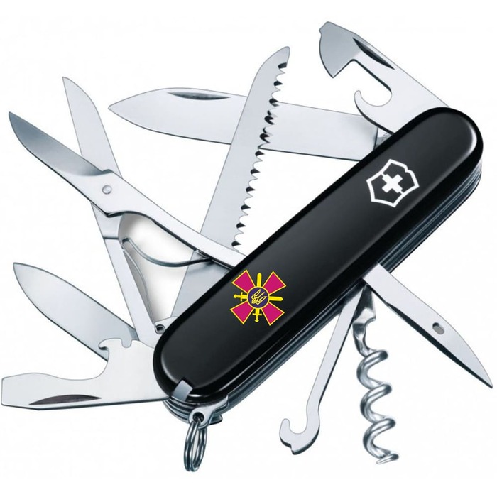 Ніж Victorinox Huntsman Army 91мм/15функ/чорн /Емблема СВ ЗСУ