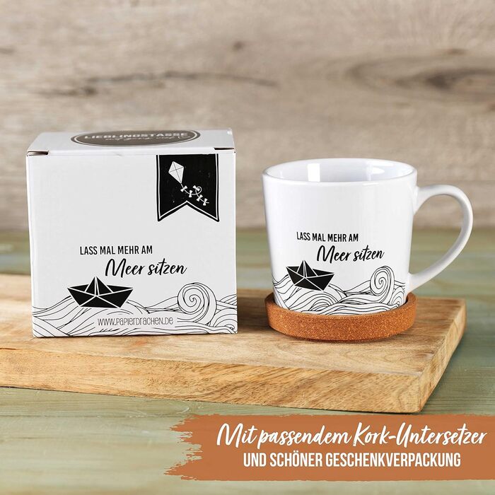 Паперовий дракон. Високоякісна керамічна кружка з корковою підставкою в тон - прикраса столу - журнальний столик - кавова кружка - у повітрі - до Великодня (Море).