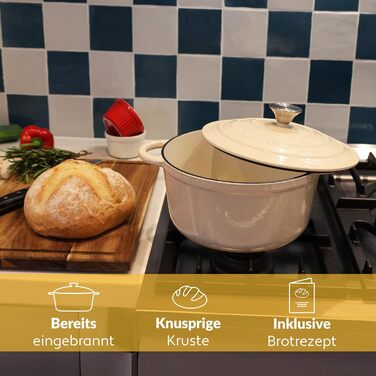 Чавунна жаровня 3,5 л з кришкою 24 см, кремова Chefarone