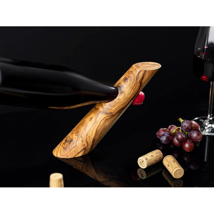 Тримач для винних пляшок SOLTAKO з ексклюзивного оливкового дерева, тримач для пляшок, тримач для вина Ідея подарунка Природа Прикраса столу Підставка для вина 30 см
