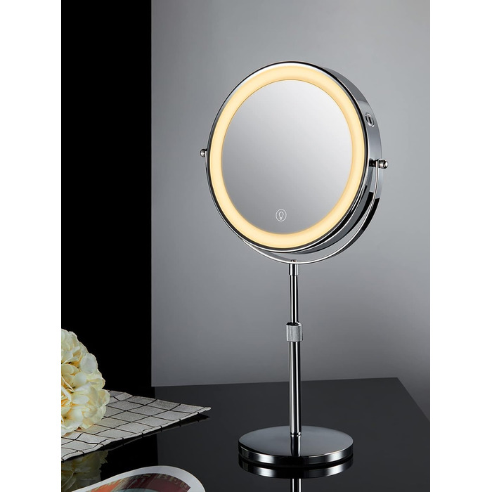Дзеркало косметичне 21,6 см настільне з підсвічуванням, сріблясте Vialex