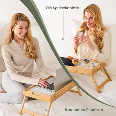 Бамбуковий піднос Blumtal з дерев&39яною підставкою для планшетів/телефонів - Піднос для сніданку для ліжка - Складаний столик для ліжка 50 x 30 x 6 см - Столик для ноутбука для дивана - Міцний піднос для дивана, білий
