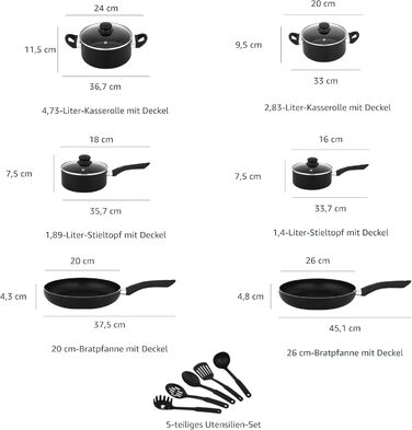 Набір посуду з антипригарним покриттям Kitchen-Profi Basics, 15 предметів, чорний