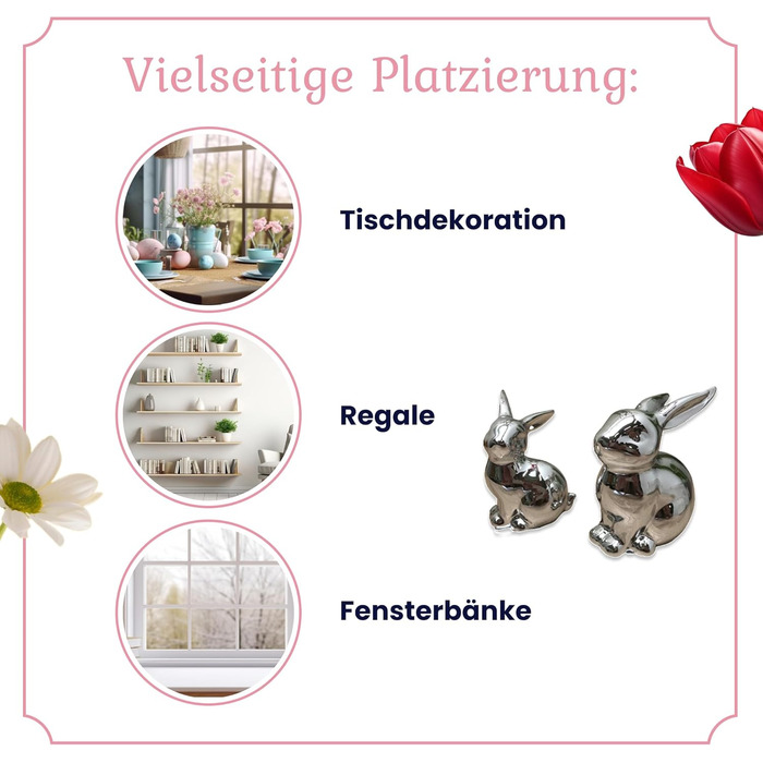 Набір декоративних елементів Heitmann керамічна пасхальна прикраса з порцеляновим ефектом, для встановлення, біла, приблизно 12,5 x 10,5 x 8 см (колір сріблястий кролик)