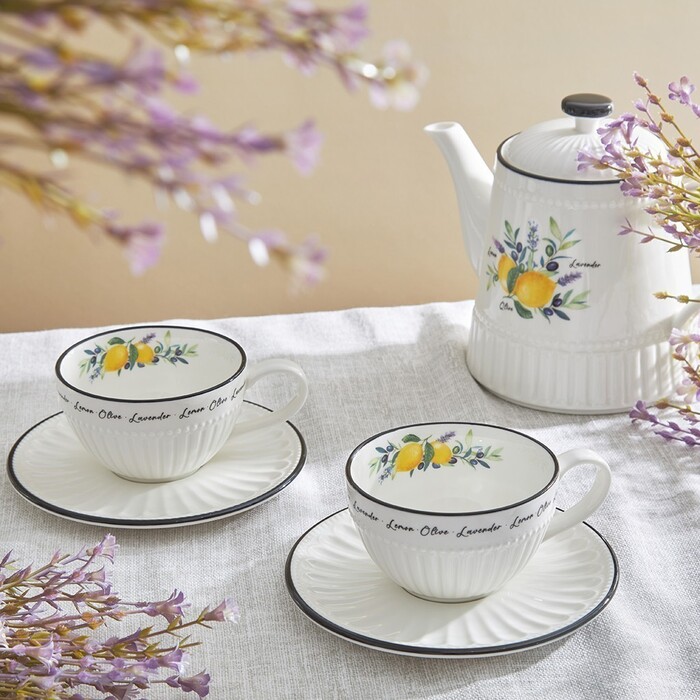 Набір з 2-х кухлів Fissman PROVENCE 250 мл з блюдцями порцеляна (13618)