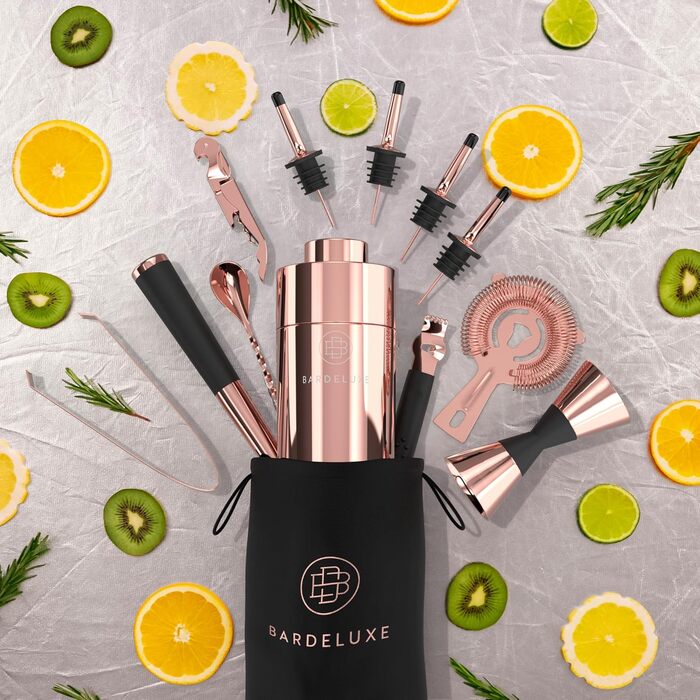 Набір для коктейлів преміум 12 предметів рожеве золото BarDeluxe