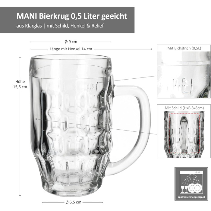 Набір із 12 класичних скляних пивних кухлів 500 мл MamboCat