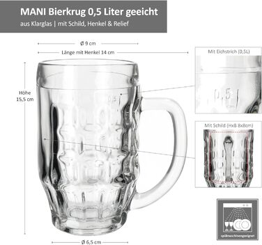 Набір із 12 класичних скляних пивних кухлів 500 мл MamboCat