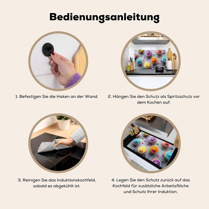 Фартух для плити, кухонний фартух, вініл, 78x52 см, декор для кухні, облицювання стіни, кришка плити - сіро-чорна (Кекси - Мафіни, 52,7Д x 91,6Ш см)