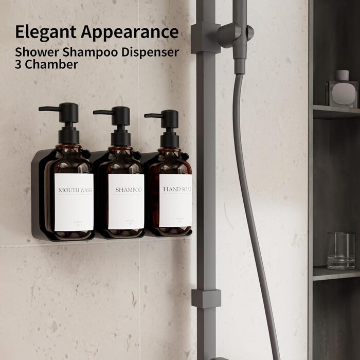 Набір з 3 дозаторів рідкого мила 500 мл з настінним тримачем, бурштиновий колір HCYWOC