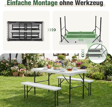 Складний пластиковий набір меблі для кемпінгу 3 предмета білі Sekey