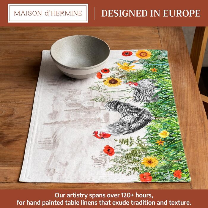 Бавовняні килимки, набір з 4 шт. , декоративні килимки, пасхальні килимки, що праються, для свят, вечерь, весни, літа (33 см x 48 см) (025 - Basse Cour), 39Hermine, 100