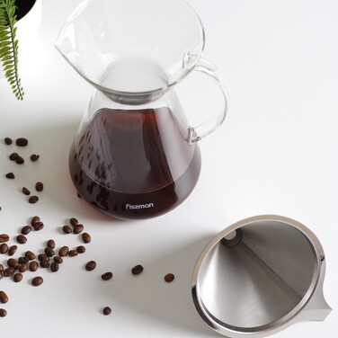 Кавник Fissman POUR OVER 900 мл. зі сталевим фільтром жаростійке скло (9083)