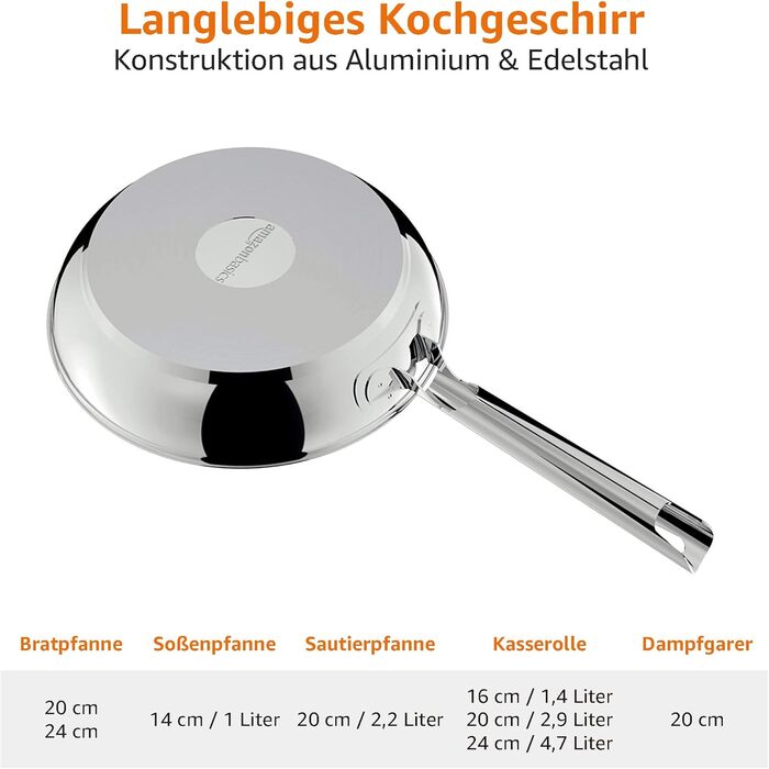 Набір посуду Kitchen-Profi Basics з 11 предметів з нержавіючої сталі, безпечний для індукції, з кришками, сріблястий