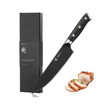 Набор ножей Wakoli Titanium Noir (5 предметов) в магнитном блоке профессиональный кухонный набор с лезвиями из нержавеющей стали (12,521 см), черным покрытием. Включает нож шеф-повара.
