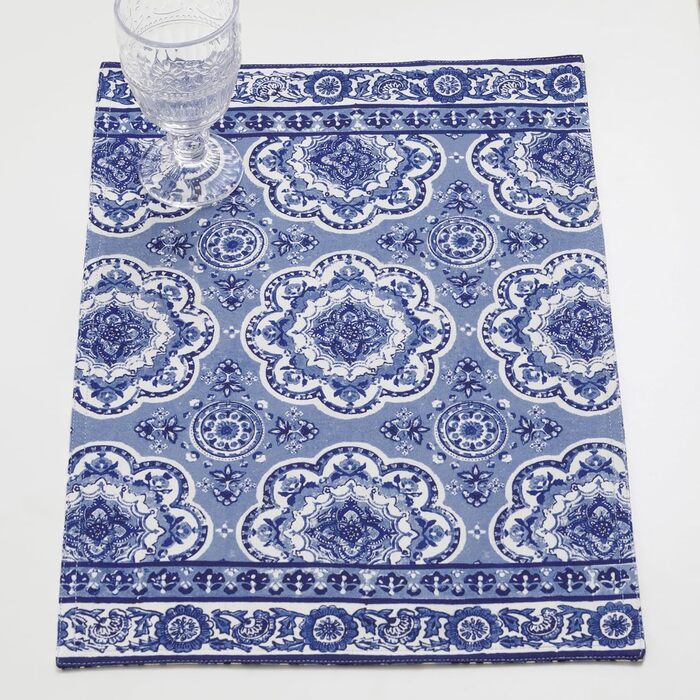 Бавовняні килимки для серветок, набір з 4 шт. , декоративні килимки для серветок, пасхальні килимки, що миються, для свят, вечерь, весни, літа (33 см x 48 см) (014 - Melodie Bleue), 39Hermine 100