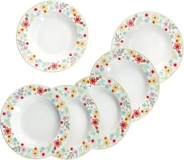 Набір із 6 тарілок для торта MamboCat Variant Floral Барвисті порцелянові тарілки для сніданку на 6 осіб Барвисті маленькі тарілки для салату, десерту та інших страв на сніданок, обід, каву та вечерю (тарілки для супу)