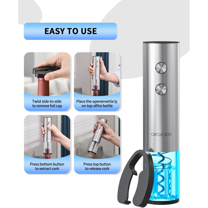 Електричний акумуляторний відкривач для вина з ножем для фольги CIRCLE JOY