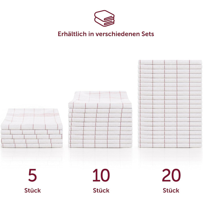 Набір із 10 кухонних рушників преміум-класу Blumtal - Високоякісні кухонні рушники, 100 бавовна, картаті, 50x70 см, 10 предметів (20 предметів, червоні)