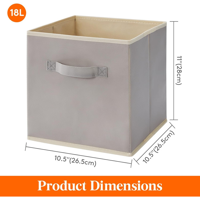 Кубики для хранения, Тканевая коробка для хранения, Нетканые коробки для заказа с ручкой для полки куба, Складная коробка, Хранение одежды, 26,5 X 26,5 X 28 см, светло-серый, 12 шт.