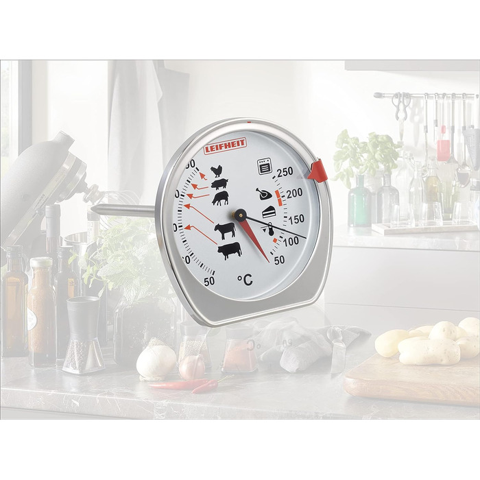 Цифровий термометр для м'яса Leifheit, термометр для гриля з попередньо встановленими рівнями приготування та таймером, магнітний термометр для м'яса для духовки, термометр з батарейками, для ідеального приготування (термометр для смаження та духовки)
