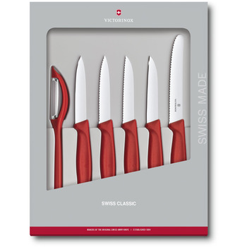 Набір кухонний Victorinox SwissClassic Paring Set 6шт з черв. ручкою (5 ножів, овочечистка) у подар.упак.