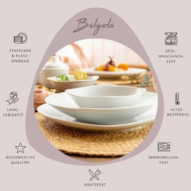 СПІВАЧКА Білий столовий сервіз Bilgola, порцеляновий набір посуду з 30 предметів на 6 персон, набір тарілок округлого дизайну, обідня тарілка (обідній сервіз 24 шт. )