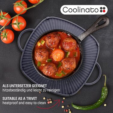 Силиконовая подставка для посуды прямоугольная 31x31 см с ручками, серый Coolinato