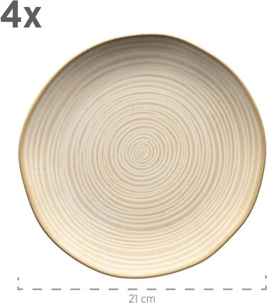 Набір вінтажного посуду MSER 931818 серії Ноттінгем на 4 персони, сервіз для сніданку з 12 предметів неправильної круглої форми в стилі ретро, керамограніт