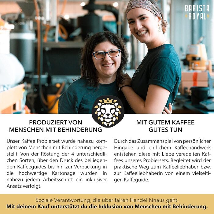 Подарунковий набір кави з гідом Для чоловіків та жінок Обсмажено з любов&39ю людьми з інвалідністю 4 кавових зерна по 250 г Ідеально підходить для повністю автоматичних та фільтрованих кавомашин (мелена кава)