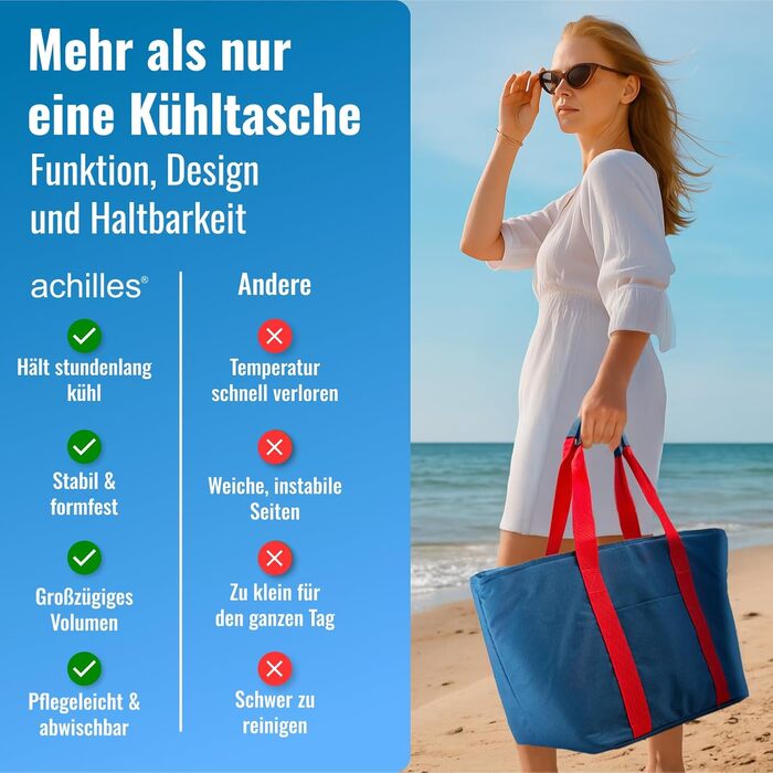 Сумка-холодильник Achilles, сумка для відпочинку з відділеннями для пляшок, сумка-холодильник, пляжна сумка, сумка для покупок, 55x25x32 см, червона