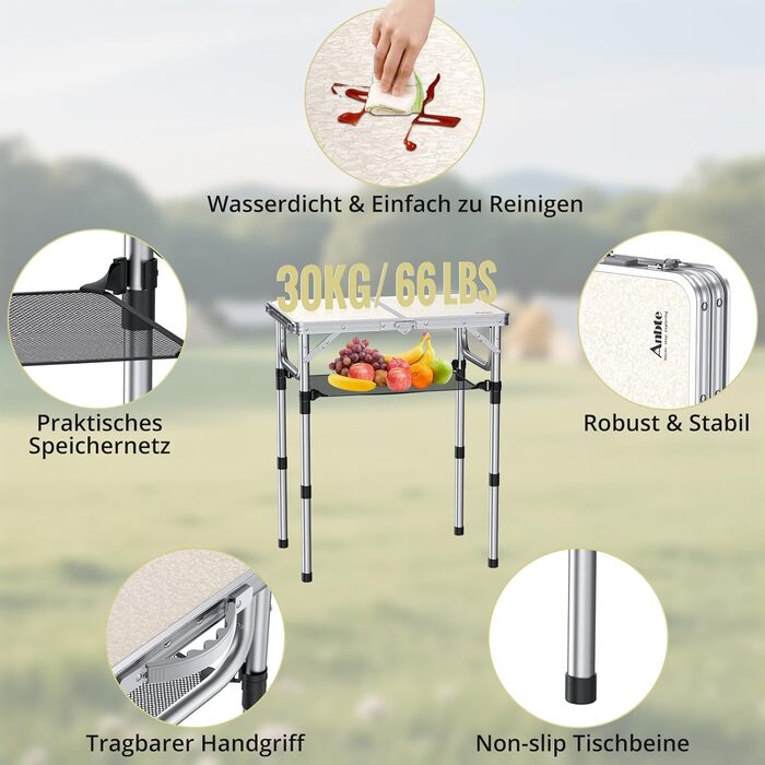 Складной кемпинговый столик 60 x 40 см белый Anbte