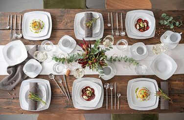 ПЕВЕЦ Набор тарелок Striking 18 предметов, набор фарфоровой посуды на 6 персон, сейф для посудомоечной машины, столовая посуда с обеденными тарелками и глубокими тарелками, квадратная посуда белая, столовый сервиз современный столовый сервиз 18 предметов