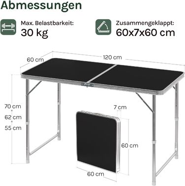 Кемпинговый стол 120x60 см черный WOLTU