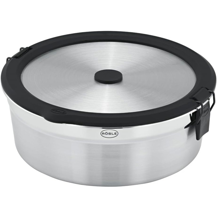 Круглий контейнер RSLE FLEXX 2GO 1,4 л, термоконтейнер для ланч-боксу/сніданку з нержавіючої сталі, придатний для використання в мікрохвильовій печі та духовці до 150 C, можна мити в посудомийній машині, сріблястий, круглий, 1,4 л