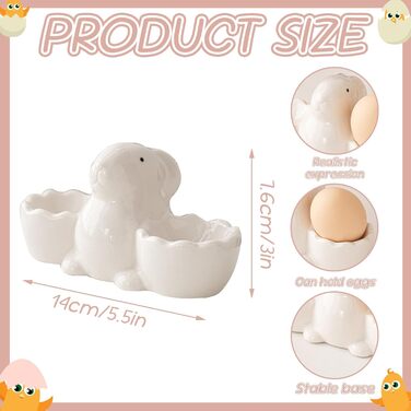 Набір із 2 порцелянових стаканчиків для яєць на Великдень, керамічні стаканчики для яєць у формі кролика, кумедні, креативні тарілки для пасхальних яєць у формі кролика, можна мити в посудомийній машині, підставка для варених яєць, великодні подарунки (B 