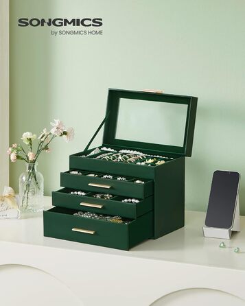 Органайзер для ювелірних виробів 4-рівневий темно-зелений SONGMICS