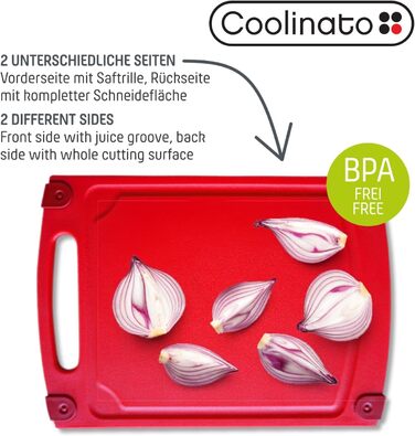 Набір обробних дощок Coolinato, 3 шт., різні розміри, антибактеріальні дошки з жолобком для збору рідини, 3 кольори для гігієнічного розділення продуктів (2 шт. зелені та червоні)