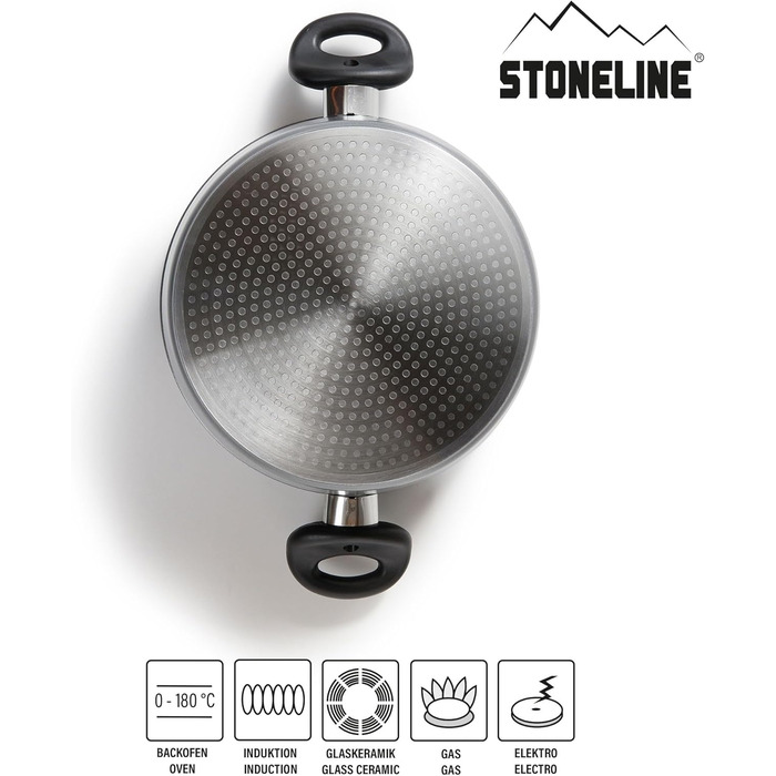 Лита алюмінієва каструля STONELINE XXL, велика каструля з кришкою, 7 л, антипригарне покриття зі справжніми кам&39яними частинками, каструля для індукції, підходить для всіх типів плит, духовки, приготування без жиру та олії, сіра (20 см)