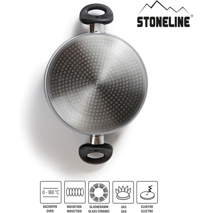Каструля STONELINE XXL з литого алюмінію, велика, з кришкою, 7 л, антипригарне покриття зі справжніми кам&39яними частинками, індукційний посуд для всіх типів варильних поверхонь, духовка, приготування їжі без жиру та олії, сірий (24 см)